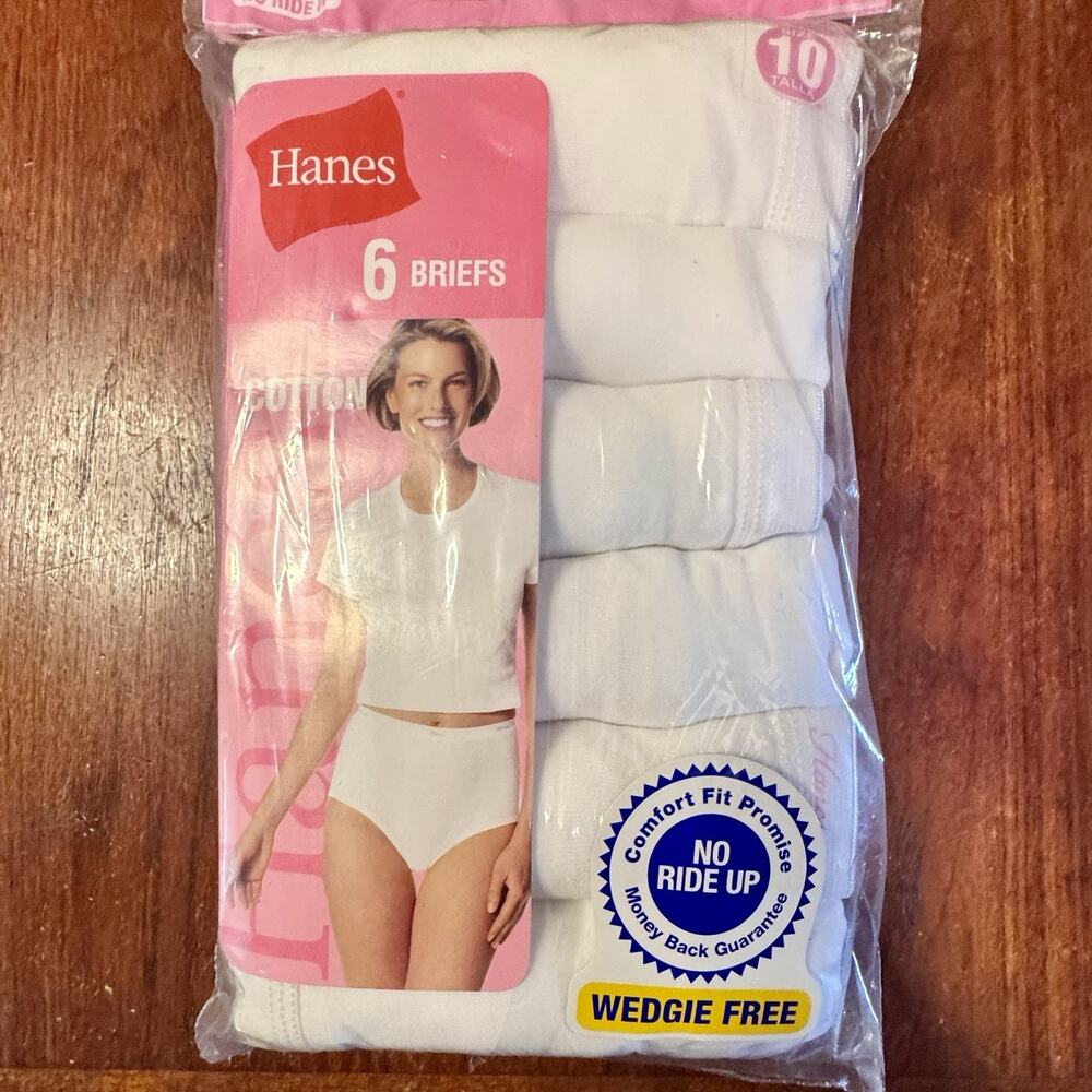 Vintage 2008 Hanes Sz 10 Briefs Panties 6 Pack 100% Cotton White No Ride Up NIP